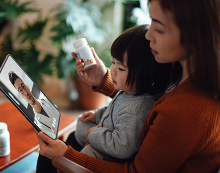 Mother getting telehealth visit